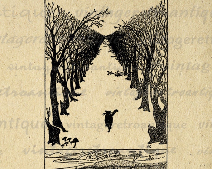 Cat Walking Down Forest Path Digital Graphic Printable Download Image Antique Clip Art Jpg Png Eps HQ 300dpi No.147