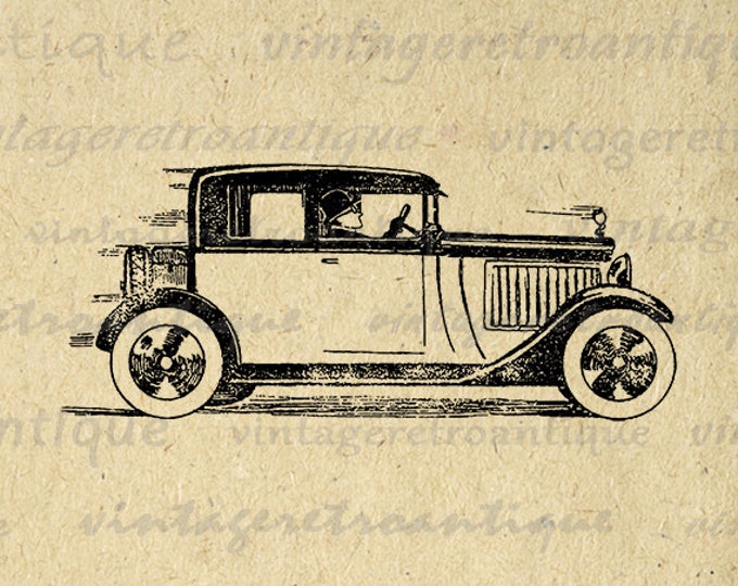 Printable Digital Antique Automobile and Driver Download Auto Graphic Vintage Car Image Jpg Png Eps HQ 300dpi No.133