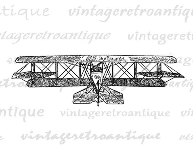 Printable Biplane Graphic Digital Antique Airplane Download Plane Image Vintage Clip Art Jpg Png Eps HQ 300dpi No.1056