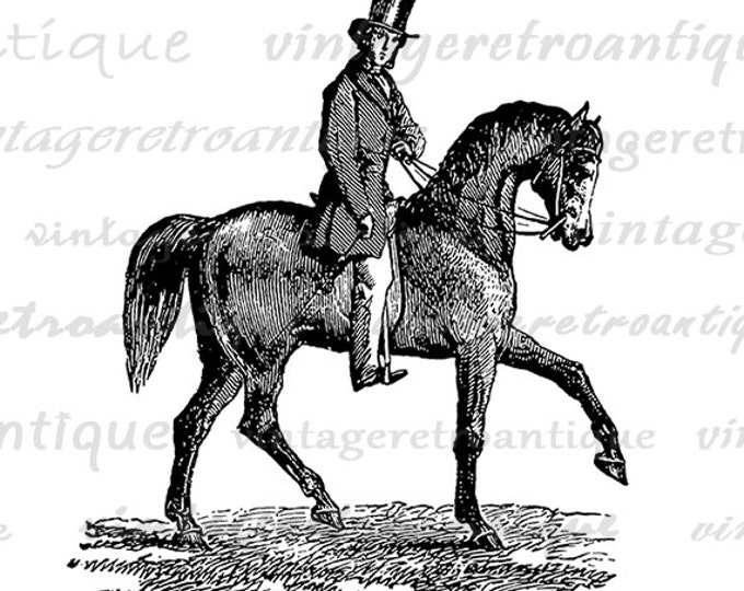 Printable Graphic Antique Horse Rider Download Horseback Man Image Digital Vintage Clip Art Jpg Png Eps HQ 300dpi No.2319