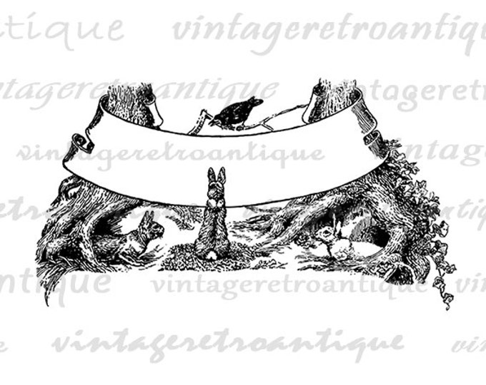 Printable Image Rabbit Animals Banner Download Easter Spring Graphic Digital Antique Clip Art Jpg Png Eps HQ 300dpi No.1281