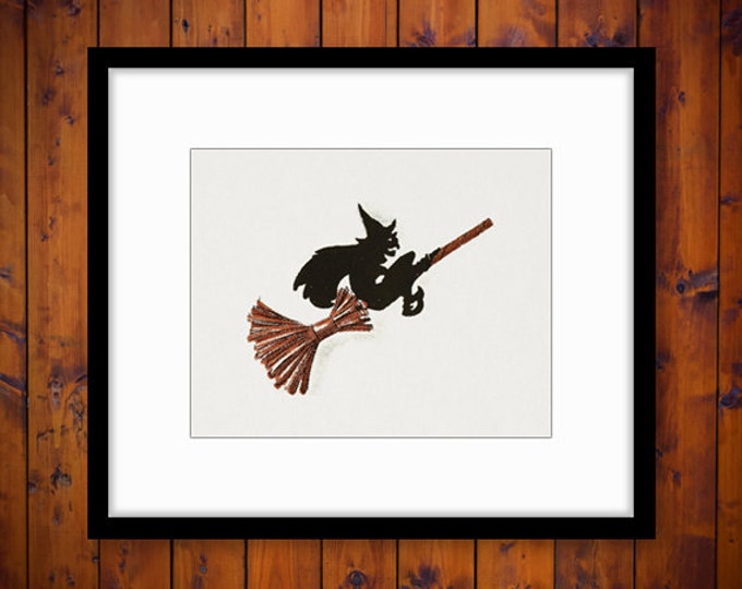 Digital Witch Riding Broomstick Printable Image Halloween Download Graphic HQ 300dpi No.731