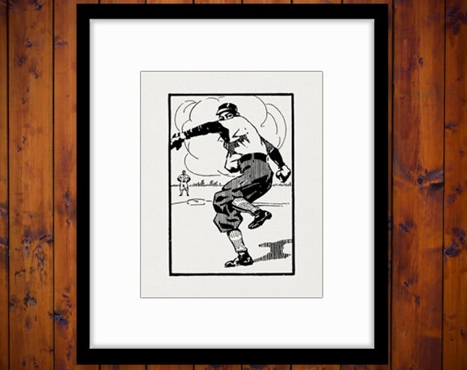 Vintage Baseball Player Graphic Printable Download Pitcher Digital Image Antique Clip Art for Transfers Making Prints etc HQ 300dpi No.4115