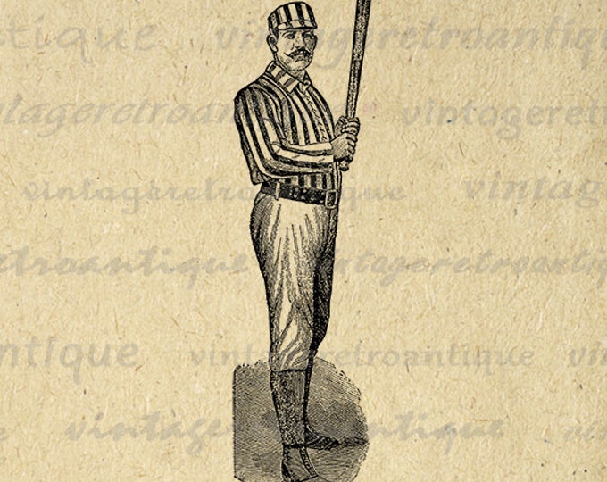 Printable Image Antique Baseball Download Baseball Player Graphic Sports Digital Vintage Clip Art for Transfers etc HQ 300dpi No.4099