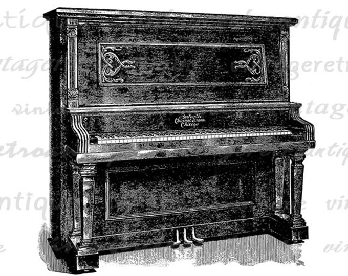 Printable Piano Digital Image Antique Illustration Download Graphic Vintage Clip Art Jpg Png Eps HQ 300dpi No.1188