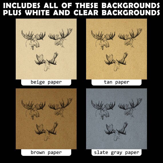 Digital Printable Moose Antlers Image Set Collage Sheet