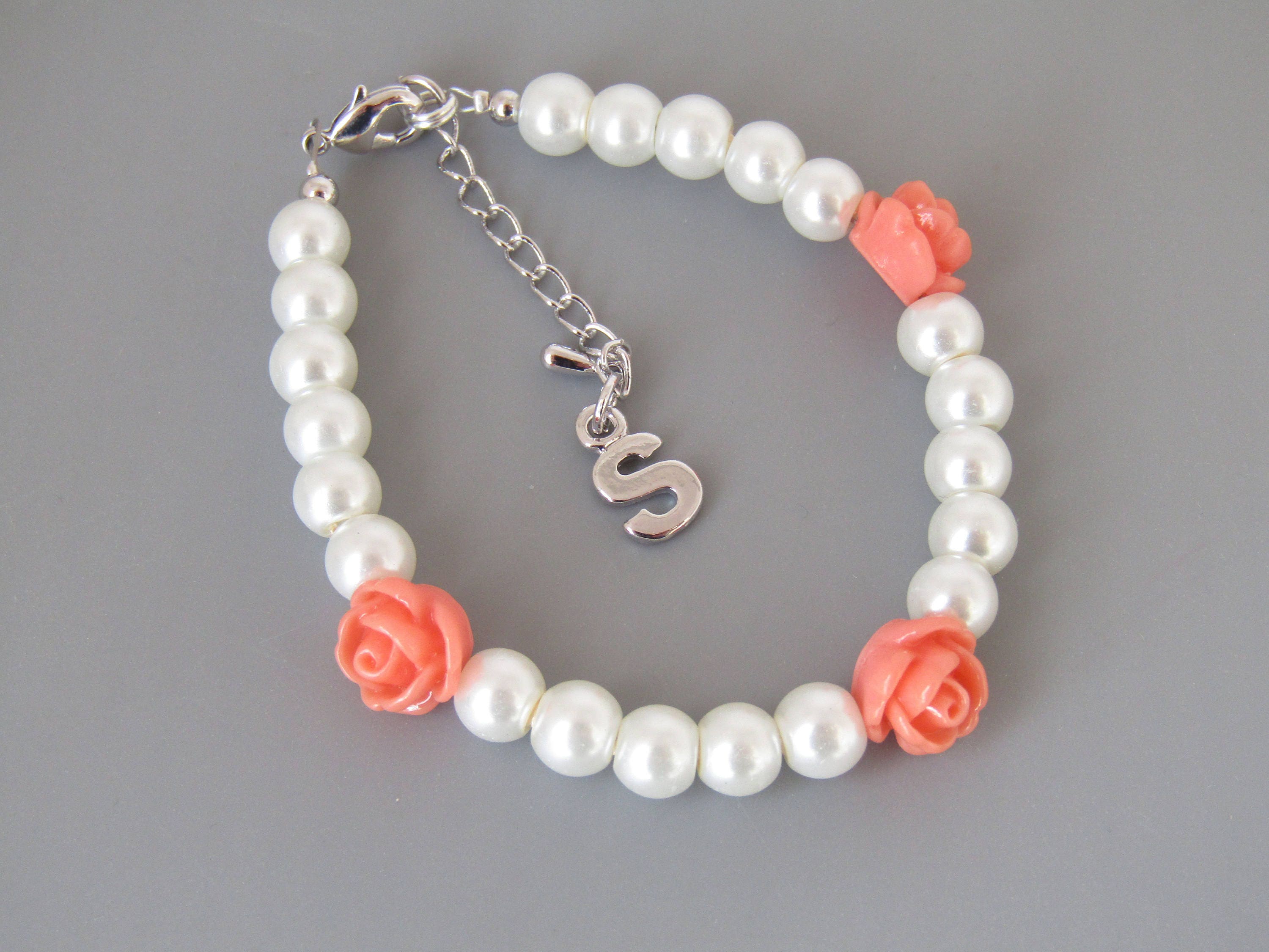 Childrens personalized flower girl bracelet personalized