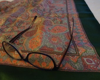 Liberty of London vintage silk scarf--beautiful pink and green paisley with medium green border - delicate pink flowers, circa 1980s