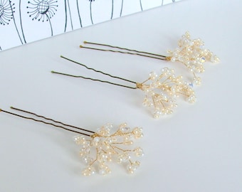 Babys Breath Wedding Hair Pins, Bridal Hair Pins, Hair Pin Set, Hair Accessory, Pearl Hair Pins, Wedding Headdress, Bridal Hair Picks,