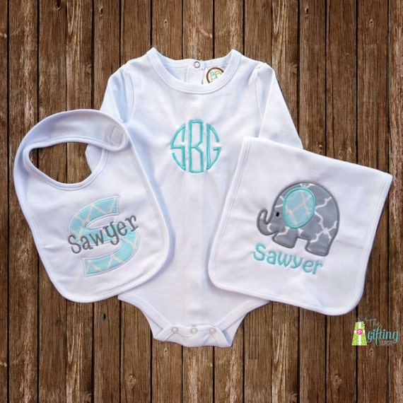 Monogrammed Baby Boy Gift Set Personalized Bib Burp Cloth