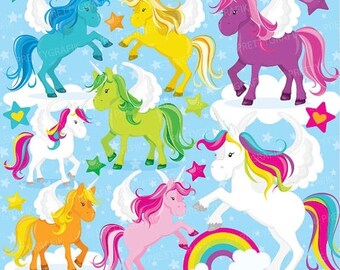 80% OFF SALE unicorns clipart commercial use, unicorn vector graphics, rainbow digital clip art, digital images - CL775