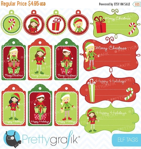 80% OFF SALE christmas tags label frames clipart commercial use, vector graphics, digital clip art, images, elves - CL604 Il_570xn