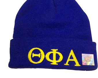 THETA PHI ALPHA Royal Blue Embroidered Greek Letter Monogrammed Acrylic Knit Beanie