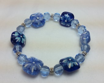 Bracelet, Lampwork Painted Bead Bracelet