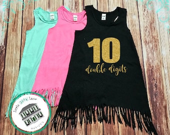 Ten Year Old | Fringe Dress | Fringe Tank | 10th Birthday | Youth | Birthday Dress | Girl Fringe | Glitter | Tenth Birthday | Double Digits