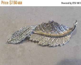 On Sale Estate Jewelry Signed Sarah Coventry Pendant Gold Toned and Rhinestoned Folded Leaf Pin or Brooch Costume Jewelry