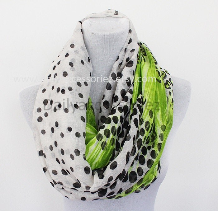 green and white polka dot scarf