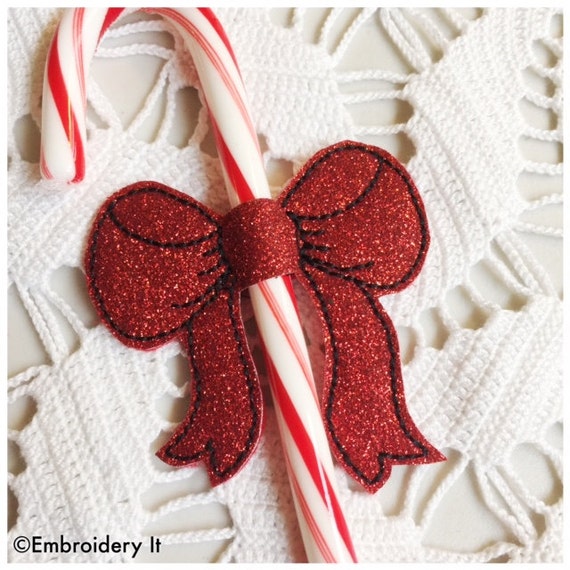 Christmas Candy Cane Holder Machine Embroidery Candy Cane Bow