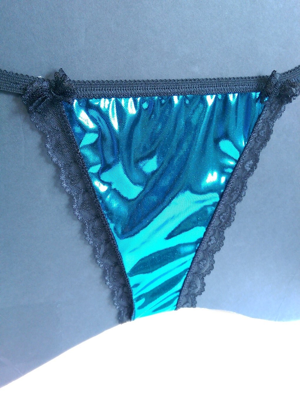 Metallic String Bikini Panties Bright Shiny Something Blue
