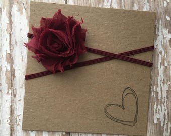 Burgundy MINI Shabby Flower Headband