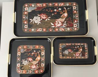 Retro 3PC Lacquerware Tray set