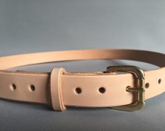 Women's nude full grain leather belt, women's leather belt, thin leather belt, natural leather belt, thin jeans belt, pink leather belt