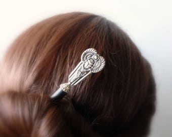 Gift for Sister or Girlfriend Wood Hair Stick with Vintage Silver, Wooden Hairstick, Wood Hair Fork, 1 pce 7.5'' Total Length