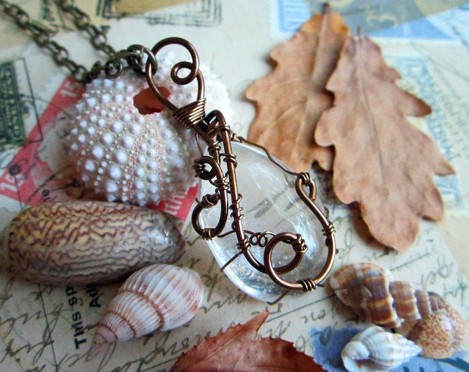 Boho necklace "Clarity" with wire wrapped Golden Rutilated Quartz. Custom chain length.
