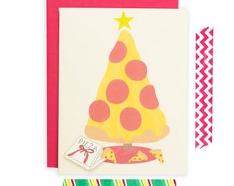 Funny Christmas Card, Pizza Christmas Card, Pizza Holiday Card, Pizza Greeting Card, Christmas Card