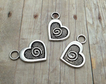 10 Heart Charms / Silver Heart Charms / Swirl Heart Charms / Antique Silver Heart Charms / Heart Charms / Silver Heart Charm / Heart Charm