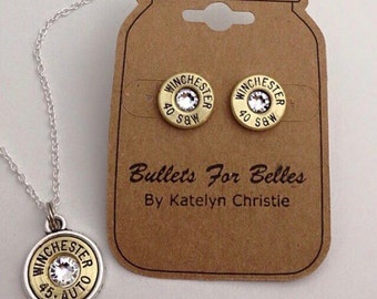 Bullet jewelry, women's jewelry, bullet necklace, bullet earrings set