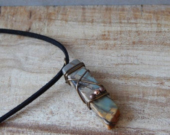 Wire Wrap Necklace, Jasper Pendant Necklace, Wrapped Stone, Natural Rock Jewelry, Necklace for Women, Handmade Gift under 20