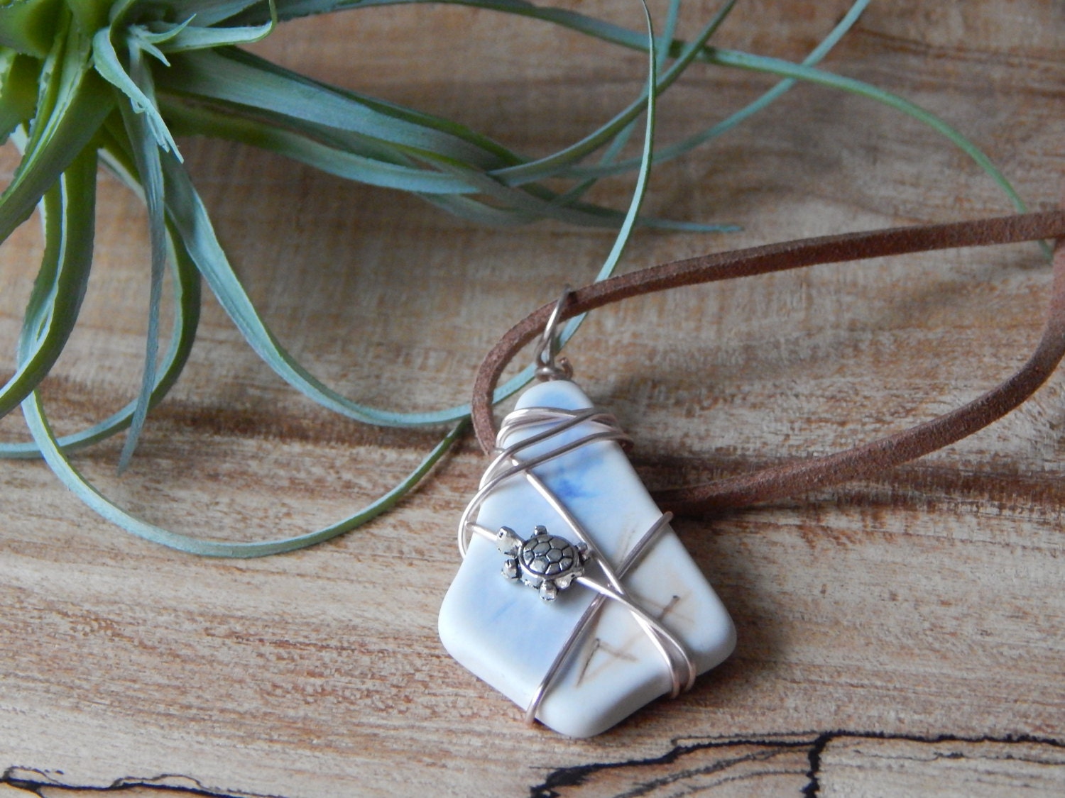 Pottery Pendant Pottery Necklace Wire Wrapped Pendant