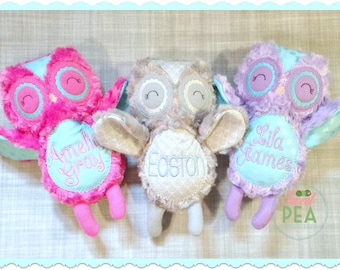 Personalized Owl Stuffie - Stuffed animal - Monogram owl - Plush Owl - Personalized Baby Gift - Baby Shower gift - New Baby