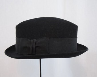 Vintage 1950s 1960s Stetson Homburg black 3X Beaver felt hat