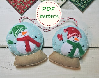 Felt SnowGlobe, Felt SnowGlobe Pattern, Felt Snowman Pattern, Felt Pattern, Felt Ornament Pattern, Christmas Ornaments, PDF Felt Pattern