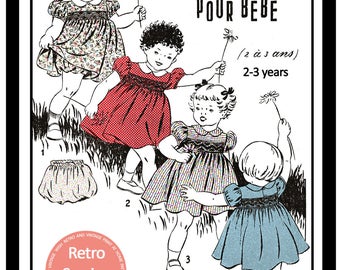 Toddlers 2-3 yrs Smocked Dress 1950s French Sewing Pattern - Paper Pattern