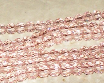 40 Faceted Light Pink Crsytal Glass Rounds - 4MM