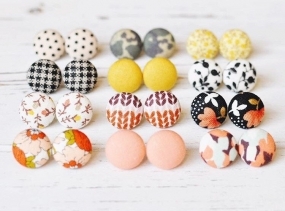 Fabric Button Earring Starter Pack. 25 Pairs of Our Best Sellers in Mid Size. Colorful Fabric Jewelry.