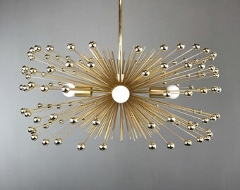 Gold Beaded Urchin Chandelier Lighting | Midcentury Modern Sputnik