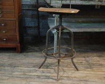 Toledo Steel adjustable machinist stool for drafting tables bars or desk industrial design w/ back