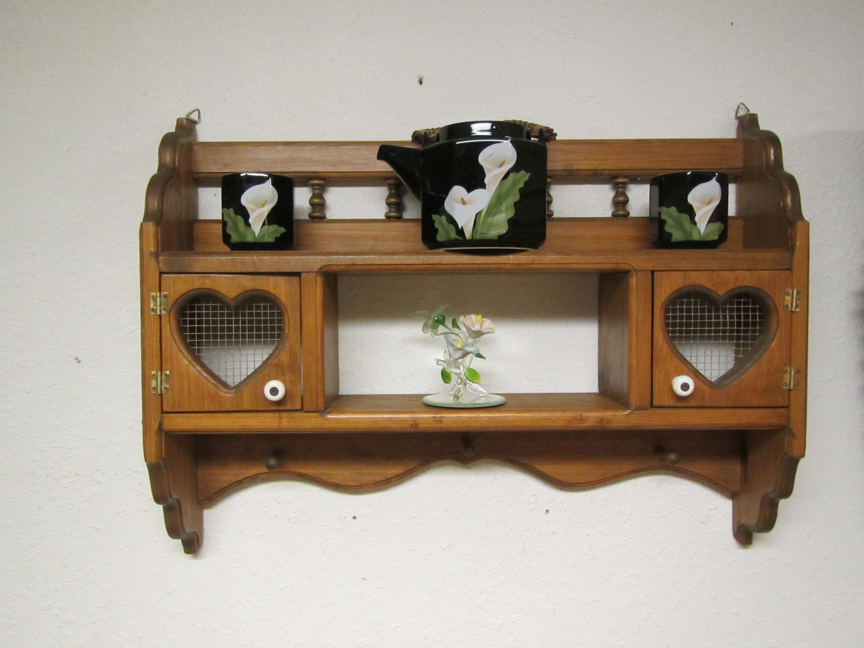 Pine Wood Shadow Box Shelf with 3 Pegs Wall shelf wood shelf