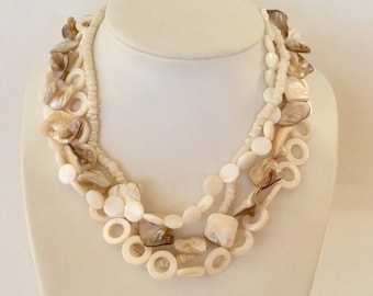 Beachy statement necklace mother of pearl and sterling silver
