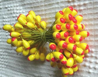 4 bunches PEPS RED+yellow large STAMENS wired stems floral supplies crafts