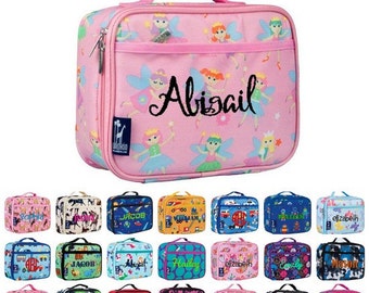 Personalized Kids Lunch Box Bag Lunchbag Tote Insulated by Wildkin Monogrammed Embroidered Boys Girls Princess Rocket Owl Camo Dinosaur