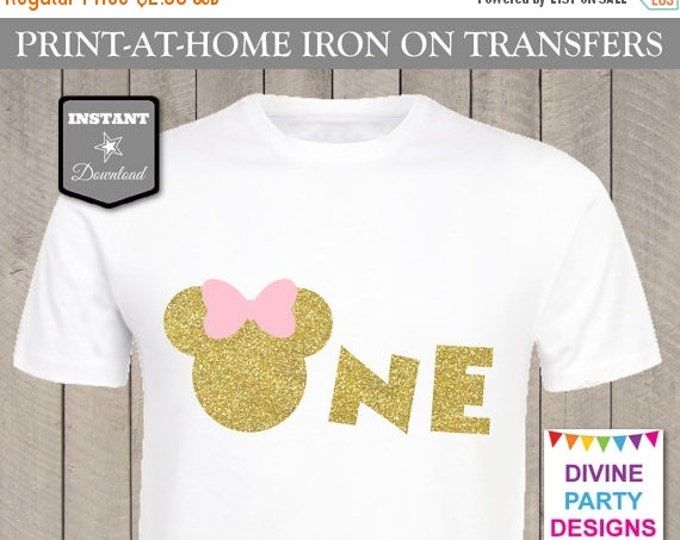 SALE INSTANT DOWNLOAD Print at Home Gold Glitter and Pink One Printable Iron On Transfer / Shirt / First 1st 1 Birthday / Item #2468