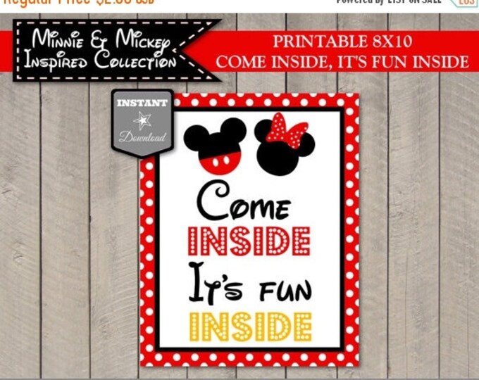 SALE INSTANT DOWNLOAD Girl and Boy Mouse Come Inside, It's Fun Inside Party Sign / Girl and Boy Mouse Collection / Item #2106