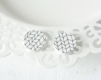 Black White lattice wood earrings D21