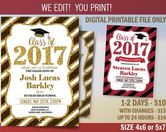Graduation Invitation, Graduation Announcement, Graduation Party Invitation, Digital File to Print, Class of 2017, DIY