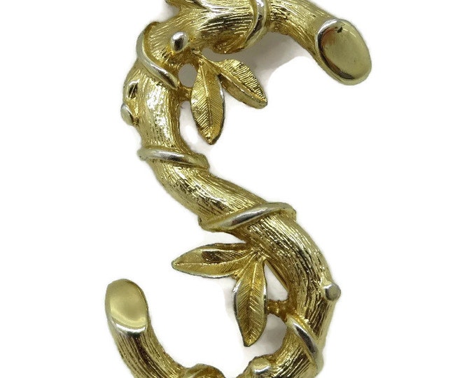 Sarah Coventry Initial "S" Brooch, Goldtone Leafy Pin, Letter S Pin, Costume Jewelry Gift Idea
